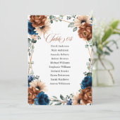 Terracotta Navy Blue Wedding Table Chart Einladung (Stehend Vorderseite)