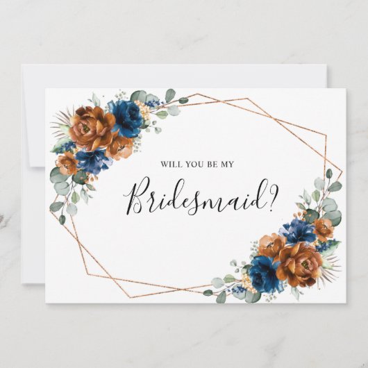Terracotta Navy Blue wird meine Bridesmaid Einladung (Vorderseite)