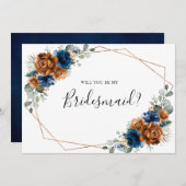Terracotta Navy Blue wird meine Bridesmaid Einladung (Vorne/Hinten)