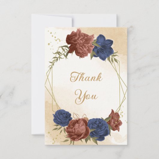 Terracotta navy blühende grüne Hochzeit Dankeskarte (Vorderseite)