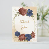 Terracotta navy blühende grüne Hochzeit Dankeskarte (Stehend Vorderseite)