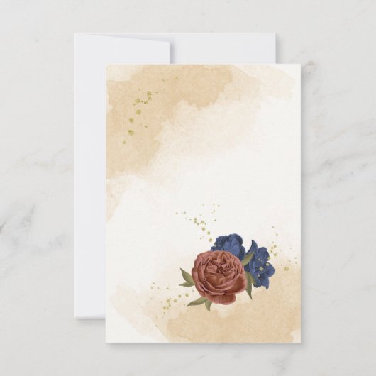 Terracotta navy blühende grüne Hochzeit Dankeskarte (Rückseite)