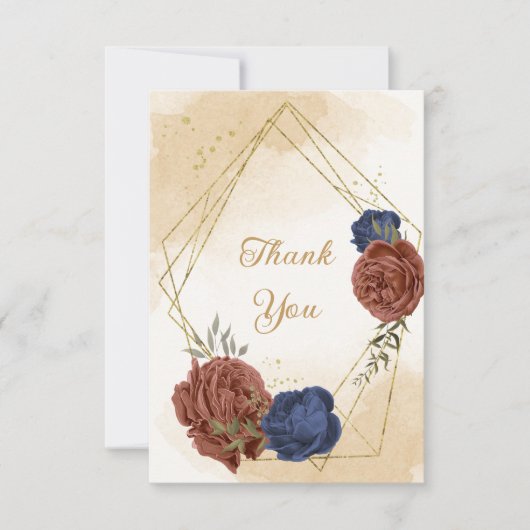 Terracotta navy blühende grüne Hochzeit Dankeskarte (Vorderseite)