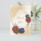 Terracotta navy blühende grüne Hochzeit Dankeskarte (Stehend Vorderseite)