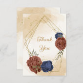Terracotta navy blühende grüne Hochzeit Dankeskarte (Vorne/Hinten)