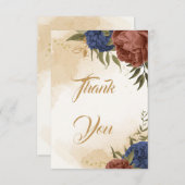 Terracotta navy blühende grüne Hochzeit Dankeskarte (Vorne/Hinten)