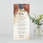 Terracotta navy blühende grüne Hochzeit Menükarte (Stehend Vorderseite)