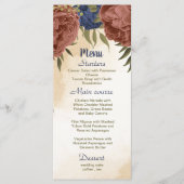 Terracotta navy blühende grüne Hochzeit Menükarte (Vorderseite)