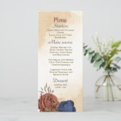 Terracotta navy blühende grüne Hochzeit Menükarte (Stehend Vorderseite)