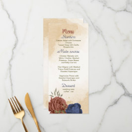 Terracotta navy blühende grüne Hochzeit Menükarte