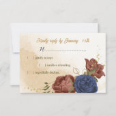 Terracotta navy blühende grüne Hochzeit RSVP Karte (Vorderseite)