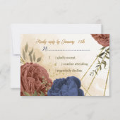 Terracotta navy blühende grüne Hochzeit RSVP Karte (Vorderseite)