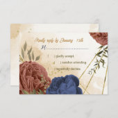 Terracotta navy blühende grüne Hochzeit RSVP Karte (Vorne/Hinten)