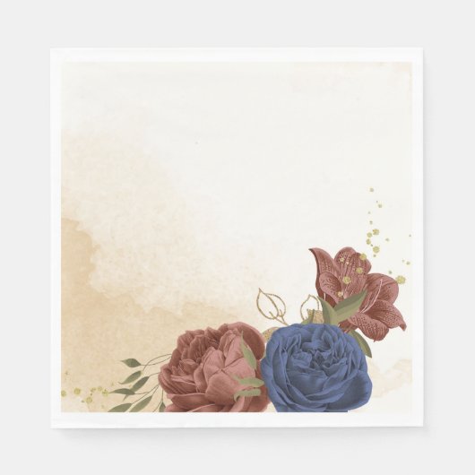 Terracotta navy blühende grüne Hochzeit Serviette (Vorderseite)