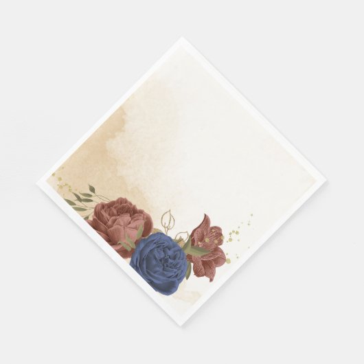 Terracotta navy blühende grüne Hochzeit Serviette (Ecke)