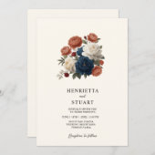 Terracotta Navy Floral all in one Wedding Invite Einladung (Vorne/Hinten)