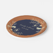 Terracotta Navy Floral Wedding Pappteller (Schrägansicht)