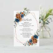 Terracotta Navy Geometric Wedding Details Begleitkarte (Stehend Vorderseite)