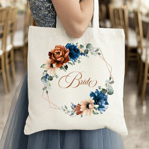 Terracotta Navy Greenery Geometric Wedding Bride Tragetasche