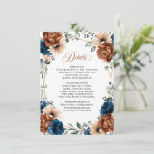 Terracotta Navy Greenery Geometric Wedding Details Begleitkarte (Stehend Vorderseite)