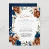 Terracotta Navy Greenery Geometric Wedding Details Begleitkarte (Vorne/Hinten)