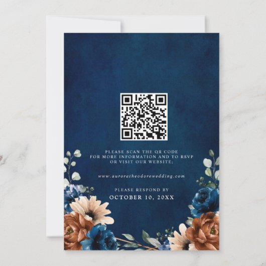 Terracotta Navy Greenery Geometric Wedding QR Code Einladung (Rückseite)
