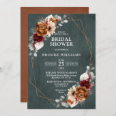 Terracotta Navy Greenery Geometrisches Brautparty Einladung (Vorne/Hinten)