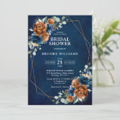 Terracotta Navy Greenery Geometrisches Brautparty Einladung (Stehend Vorderseite)