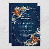 Terracotta Navy Greenery Geometrisches Brautparty Einladung (Vorne/Hinten)