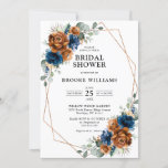 Terracotta Navy Greenery Geometrisches Brautparty Einladung<br><div class="desc">Elegantes Navy Blau,  Terracotta ,  Orange erthy floral Thema Brautdusche Einladung mit elegantem Bouquet von Navy Blau,  Terracotta Rose Pfannkuchen und grünen eucalyptus Blätter. Bitte kontaktieren Sie mich für Hilfe bei der Anpassung oder wenn Sie ein anderes Produkt mit diesem Design benötigen.</div>