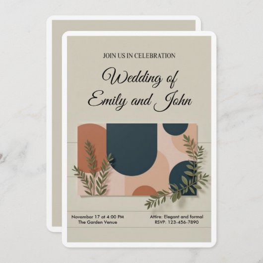 Terracotta Navy Greenery Wedding Invitation Einladung (Vorne/Hinten)