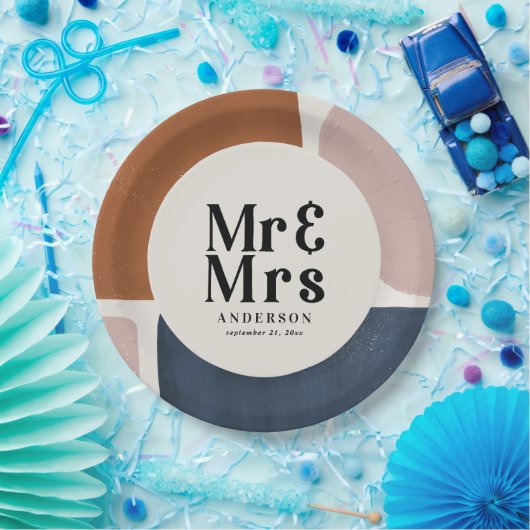 terracotta navy painterly abstract wedding mr mrs pappteller (Party)