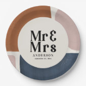 terracotta navy painterly abstract wedding mr mrs pappteller (Vorderseite)