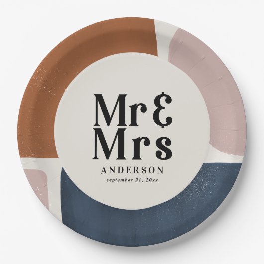 terracotta navy painterly abstract wedding mr mrs pappteller (Vorderseite)
