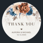 Terracotta Navy Pampas Grass Wedding Vielen Dank Runder Aufkleber<br><div class="desc">Elegant Navy Blau,  Terracotta ,  Orange erthy Blumen Thema Hochzeit danken Ihnen Aufkleber mit eleganten Bouquet von Navy Blau,  Terracotta Rose Peonies und eucalyptus Blätter. Bitte kontaktieren Sie mich für Hilfe bei der Anpassung oder wenn Sie ein anderes Produkt mit diesem Design benötigen.</div>