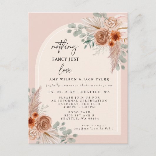 Terracotta Nichts Extravagant nur Liebe Ankündigun Postkarte (Vorderseite)