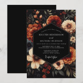 Terracotta Noir Bloom Wedding Einladung (Vorne/Hinten)