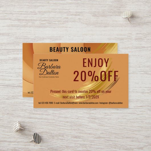 Terracotta Ocher Beige Gold. Geschäftszubehör Rabattkarte (Vorderseite/Rückseite Beispiel)