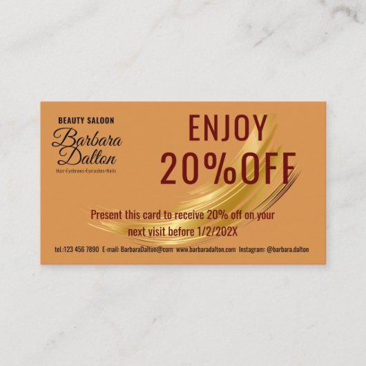 Terracotta Ocher Beige Gold. Geschäftszubehör Rabattkarte (Vorderseite)