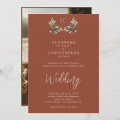 Terracotta Olive Branch Monogram Photo Wedding Einladung (Vorne/Hinten)