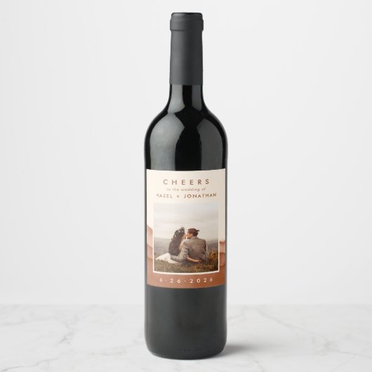 Terracotta Ombre | Boho Wedding Foto Wine Label Weinetikett (Vorderseite)