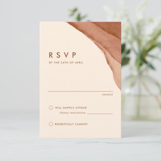 Terracotta Ombre | Minimalistisch Boho Wedding RSVP Karte (Stehend Vorderseite)