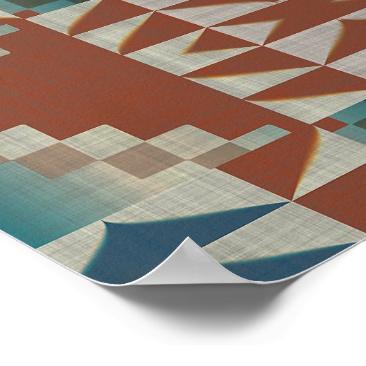 Terracotta Orange Brown Aquamarin Blue Mosaik Poster (Ecke)