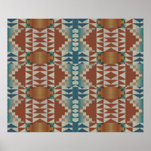Terracotta Orange Brown Aquamarin Blue Mosaik Poster