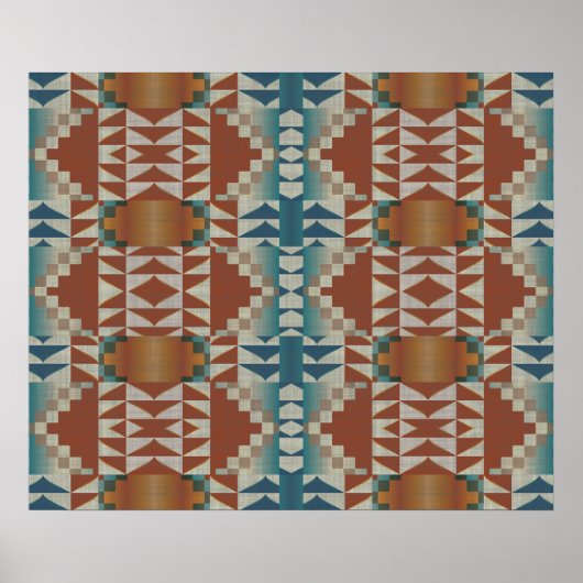 Terracotta Orange Brown Aquamarin Blue Mosaik Poster (Vorne)