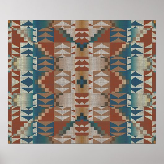 Terracotta Orange Brown Aquamarin Blue Mosaik Poster (Vorne)