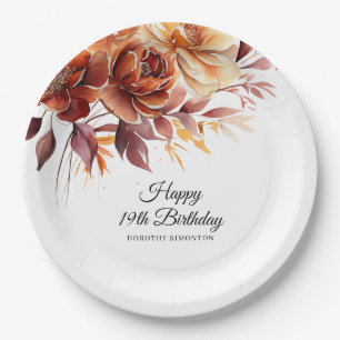 Terracotta Orange Fall Blume 19. Geburtstag Pappteller