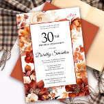 Terracotta Orange Fall Blume 30. Geburtstag Einladung<br><div class="desc">Elegante Terracotta-orange Aquarellfarben schaffen einen feinen Blumenrahmen auf dieser Herbstgeburtstagseinladung. Ein einfaches Skript verleiht ihm ein modernes Ambiente.</div>