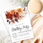 Terracotta Orange Fall Blume 40. Geburtstag Einladung<br><div class="desc">Elegante Terracotta-orange Aquarellfarben schaffen eine feine Blumenstruktur,  die sich über die gesamte Geburtstagseinladung erstreckt. Ein einfaches Skript verleiht ihm ein modernes Ambiente.</div>