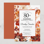 Terracotta Orange Fall Blume 80. Geburtstag Einladung (Vorne/Hinten)